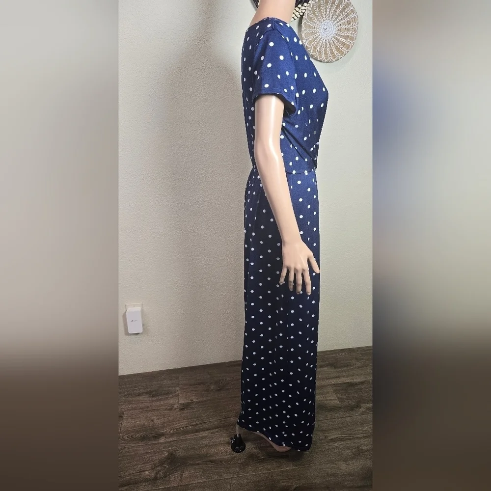Shelby & Palmer Polka Dot Jumpsuit Women's Size Large Blue Wide Leg Fit & Flare